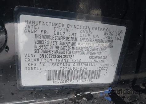 2015 Nissan Versa Note Sv z USA, uszkodzony, nr VIN 3N1CE2CP3FL367721